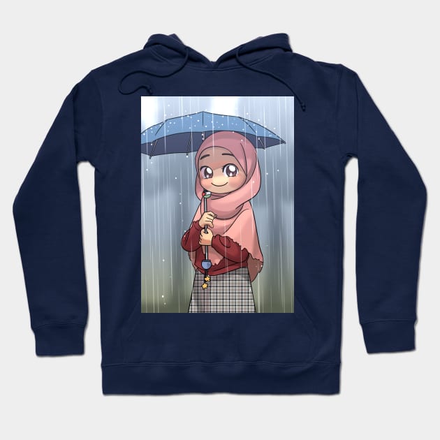 Hijab Girl under the rain Hoodie by 	 FatharaniYasmin